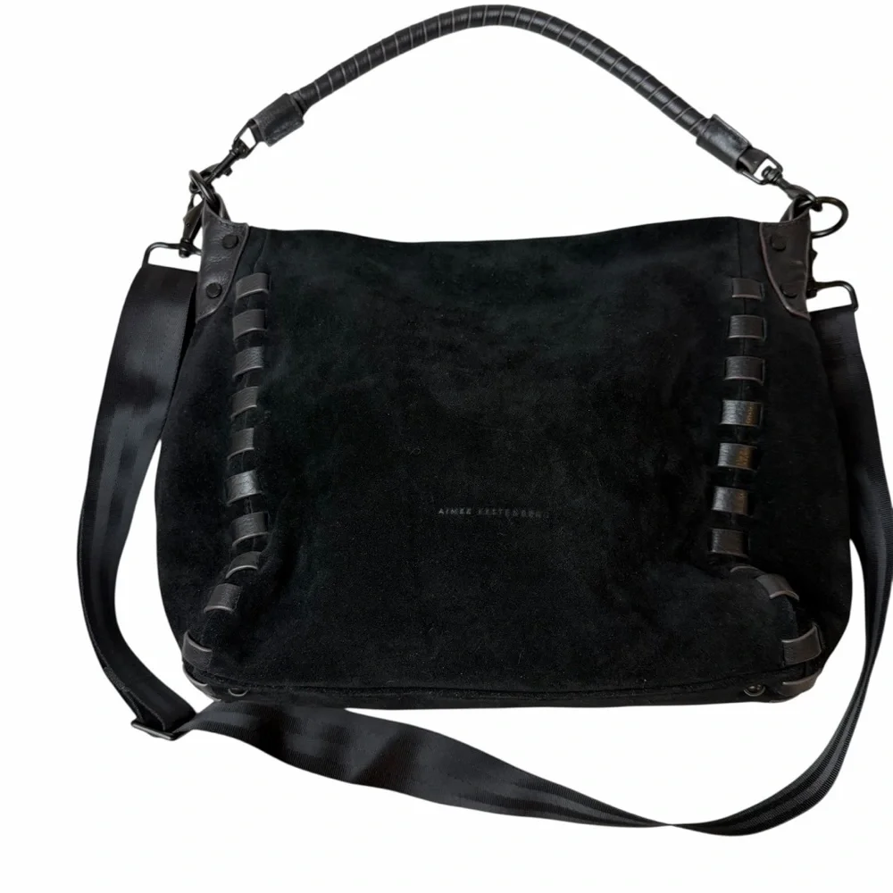 Aimee Kestenberg Zen Leather Hobo Black Suede | Convertible Shoulder & Crossbody - Picture 2 of 9
